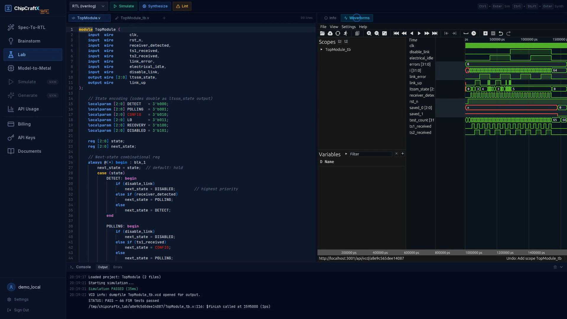 Simulate, then read the waveforms